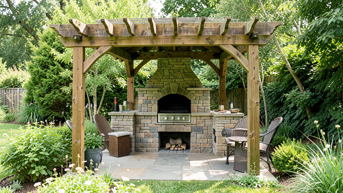 Altana ogrodowa z grillem murowanym