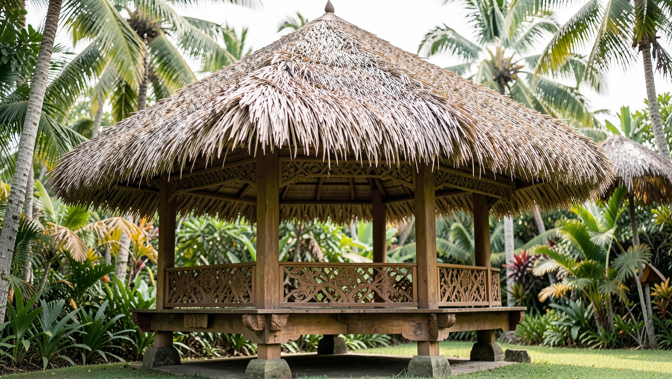 Altana z bali kryta strzechą