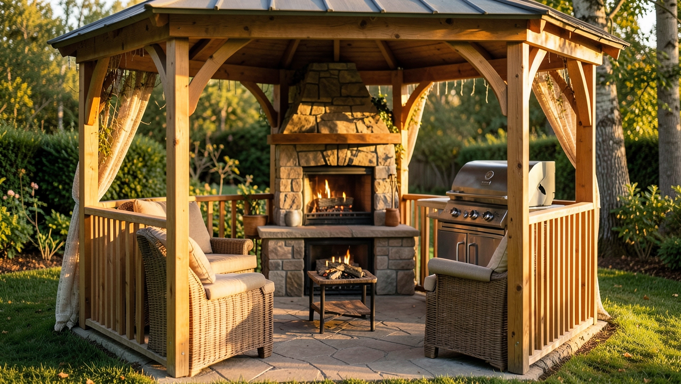 Altana z kominkiem i grillem