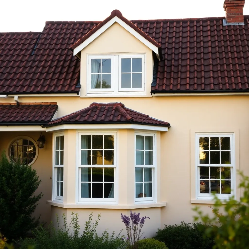 Brązowy dach białe okna jaka elewacja