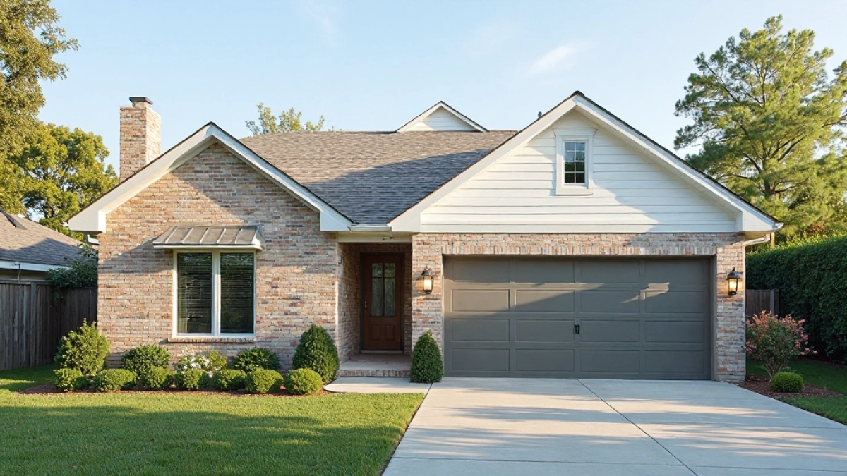 Dom parterowy z dachem dwuspadowym i garażem dwustanowiskowym