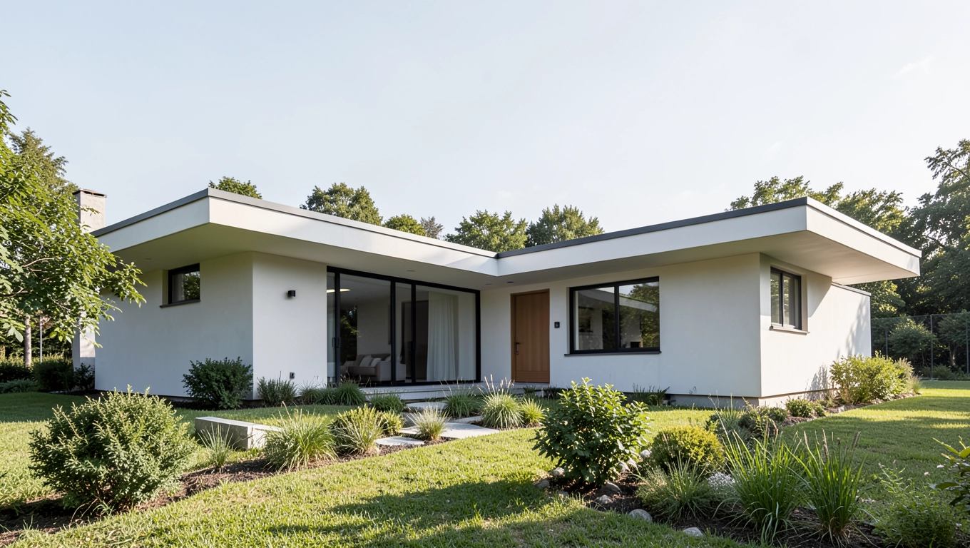 dom w kształcie litery l z płaskim dachem