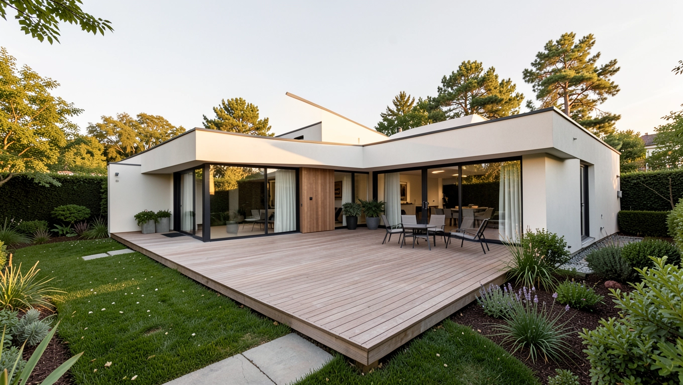 dom w kształcie litery l z tarasem