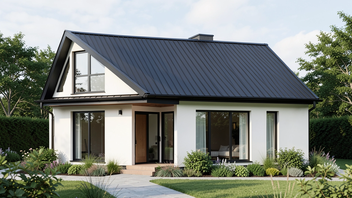 Dom z czarnym dachem