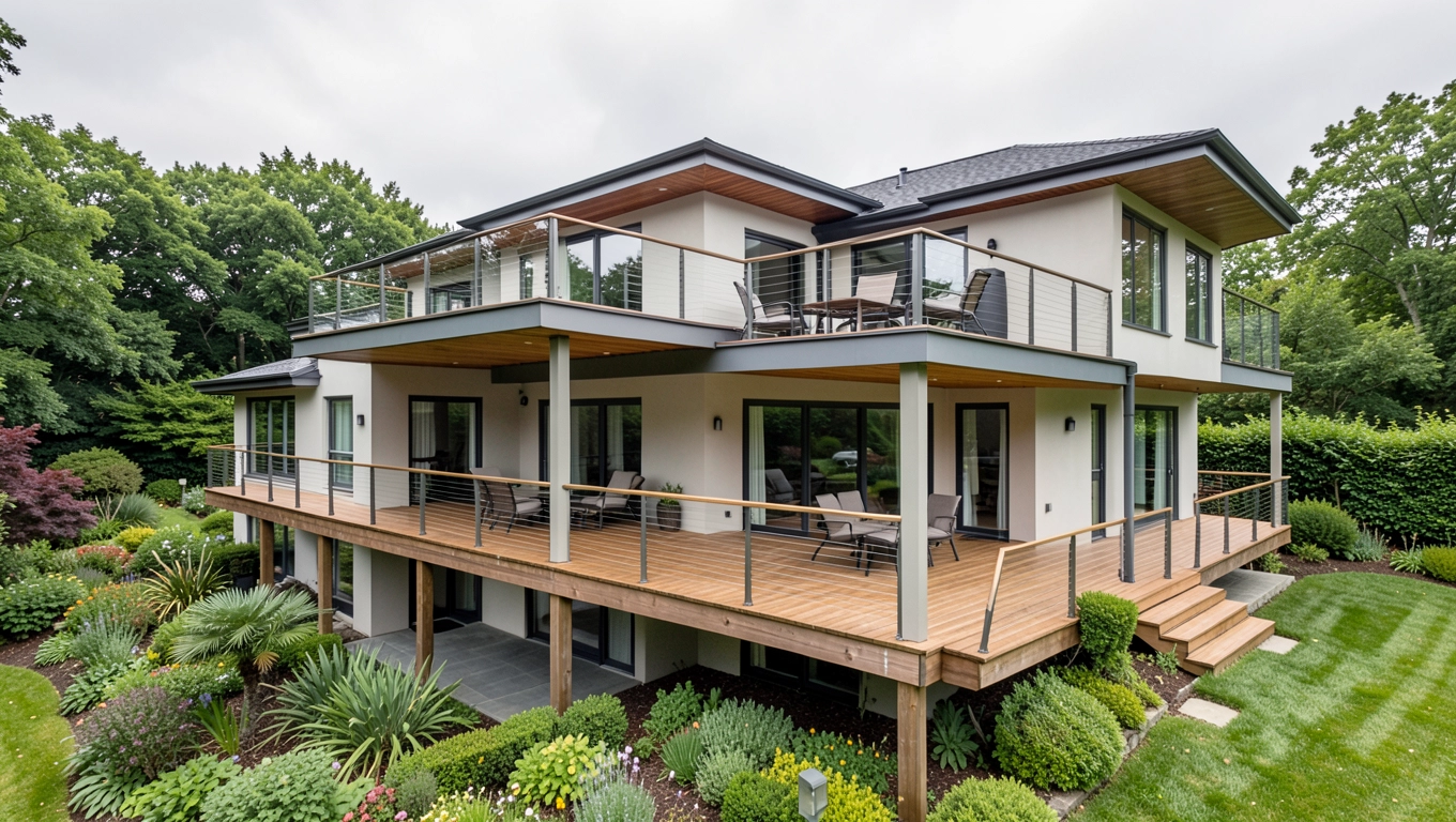 Dom z dużym tarasem na piętrze