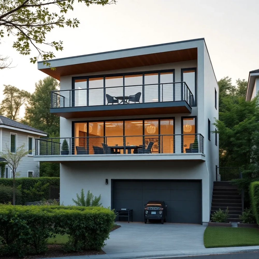 Dom z tarasem nad garażem