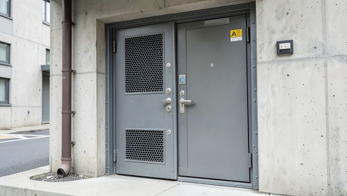 Drzwi zewnętrzne do klatki schodowej w bloku