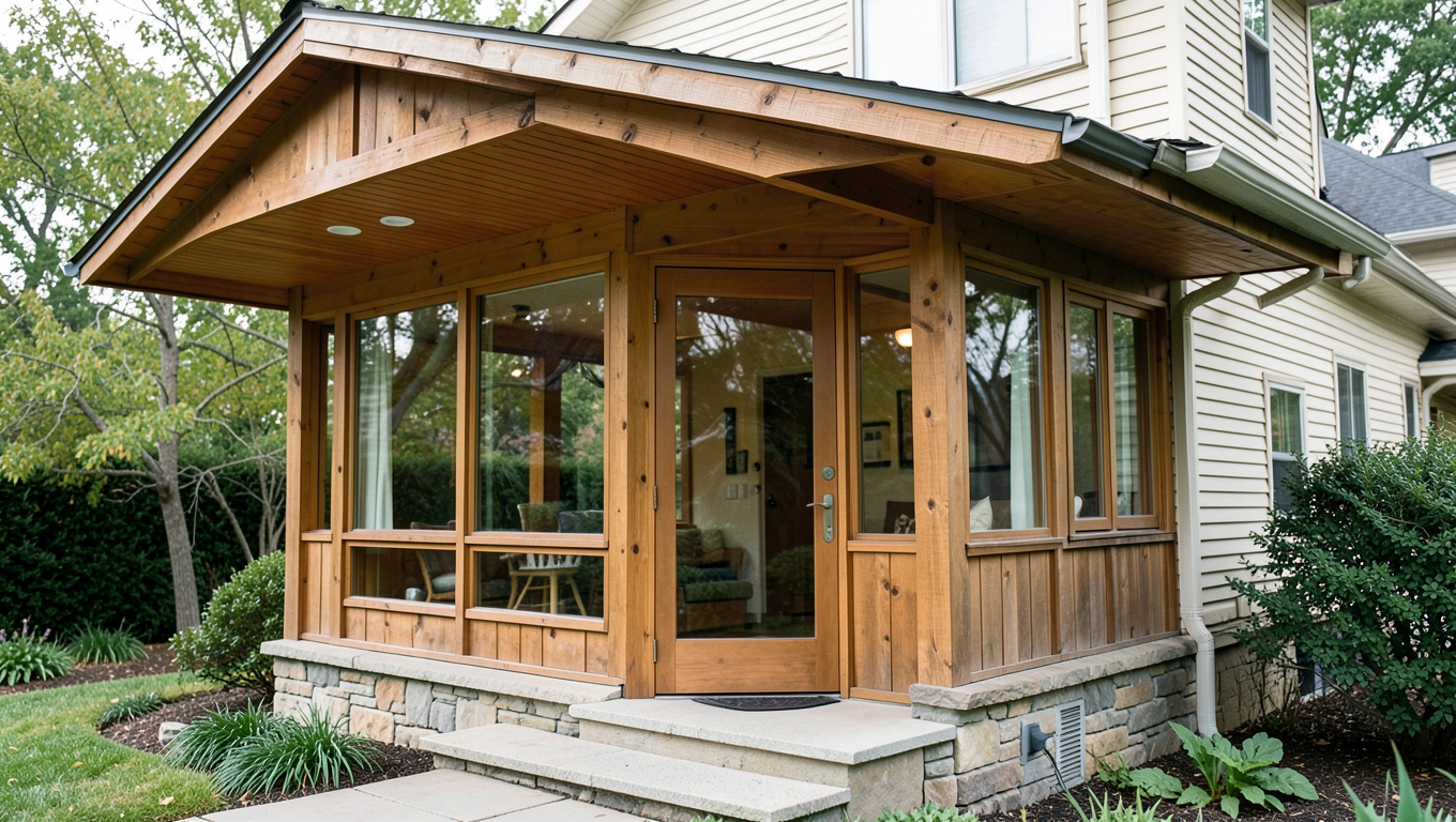 Ganek przed domem zabudowany