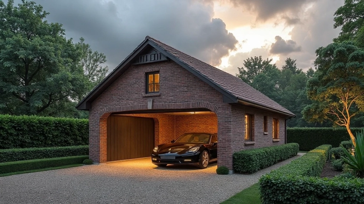 garaż z dachem czterospadowym