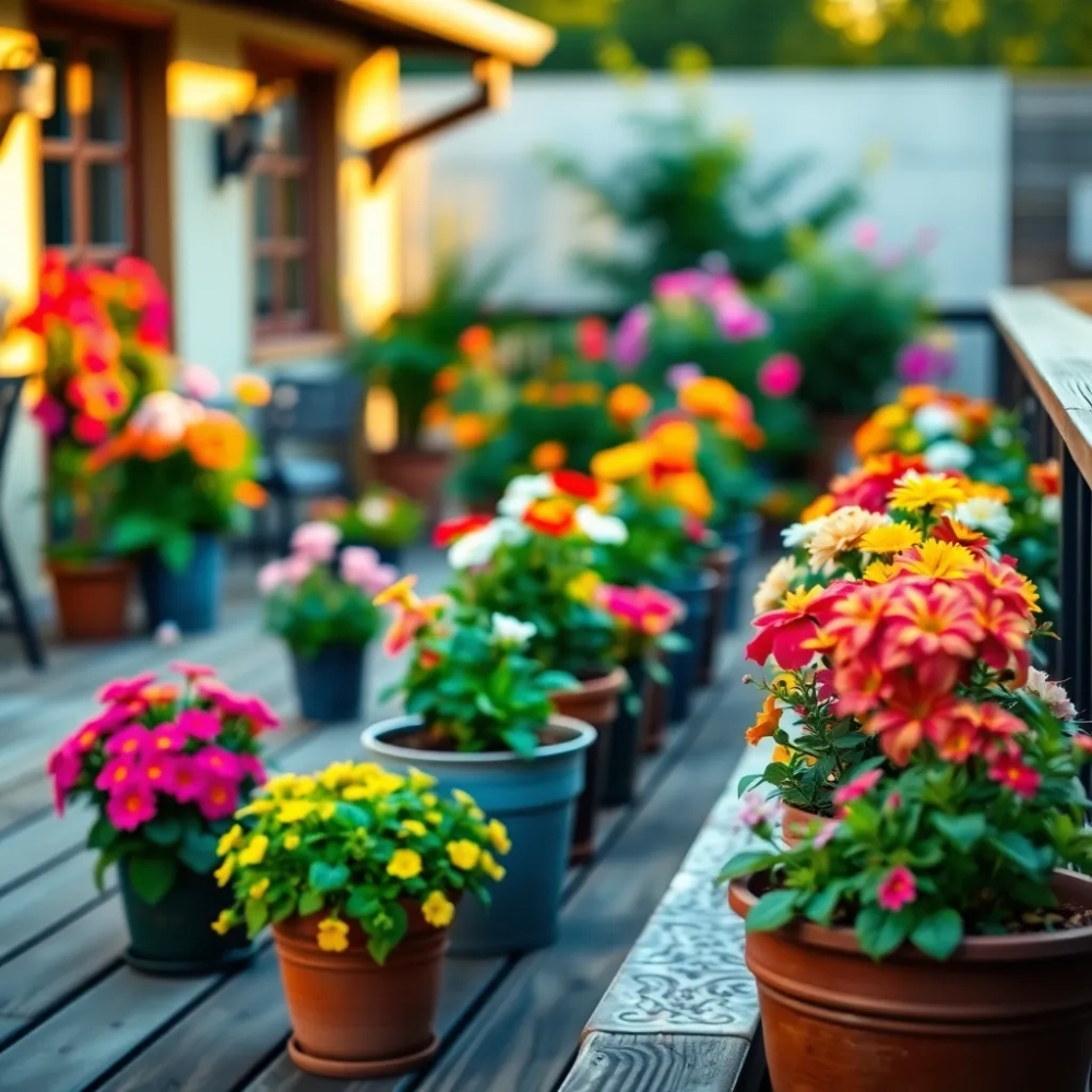 Kompozycje kwiatowe w donicach na taras