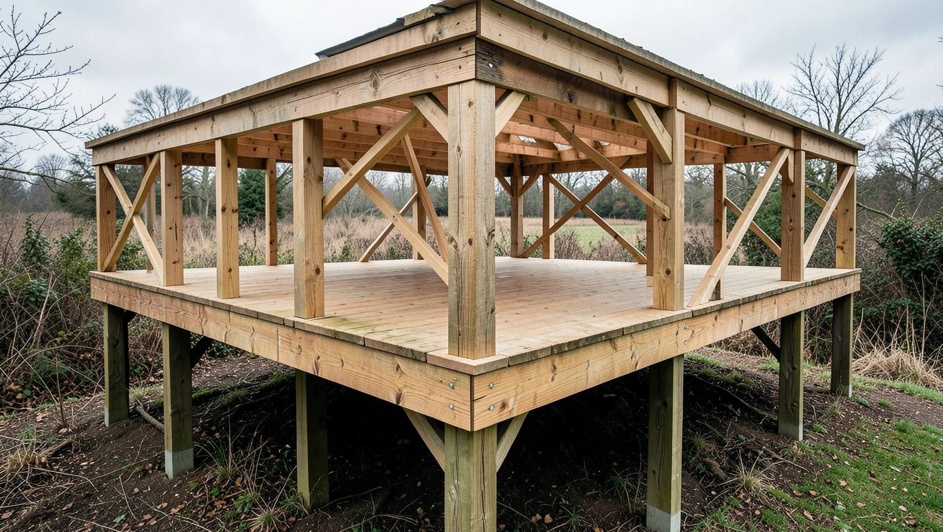 Konstrukcja tarasu drewnianego na słupach