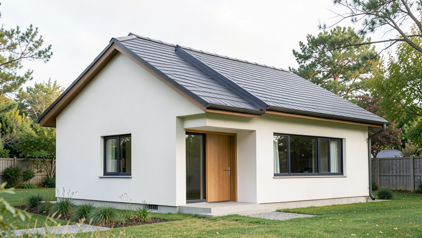 Mały dom parterowy z dachem dwuspadowym