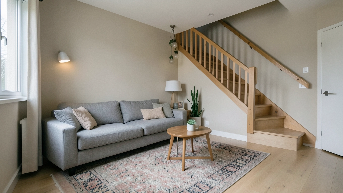 Mały salon ze schodami