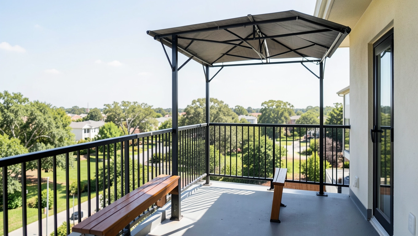 Montaż pergoli z ławką na balkonie