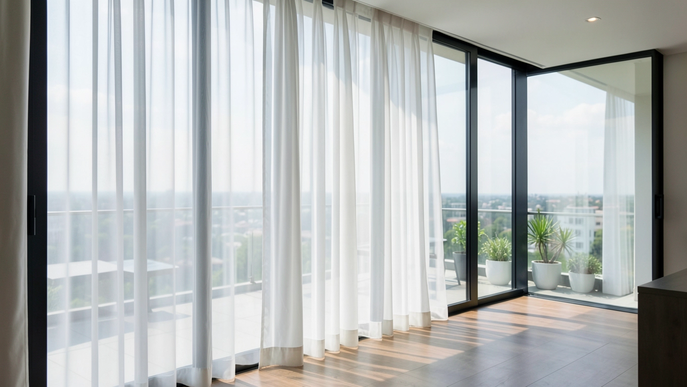 Nowoczesne firany na duże okno tarasowe