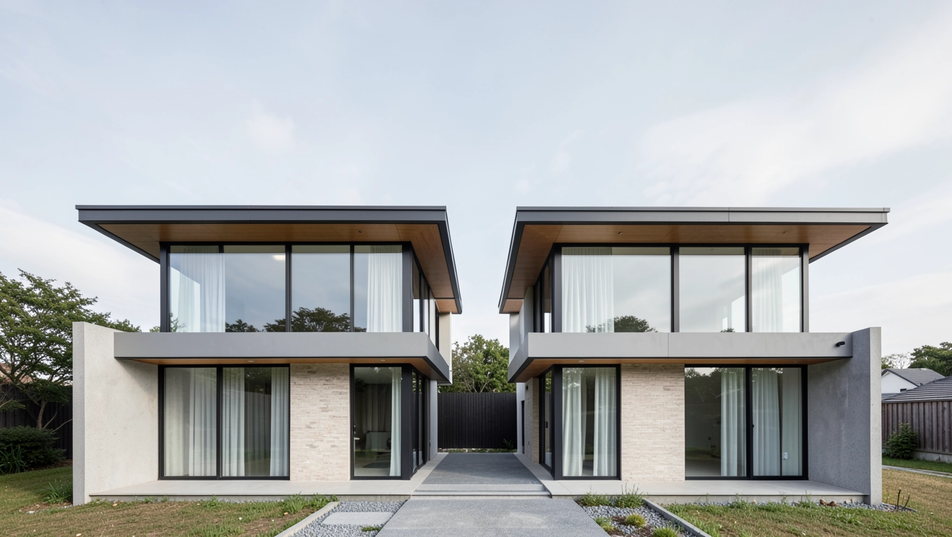 Nowoczesny bliźniak z płaskim dachem