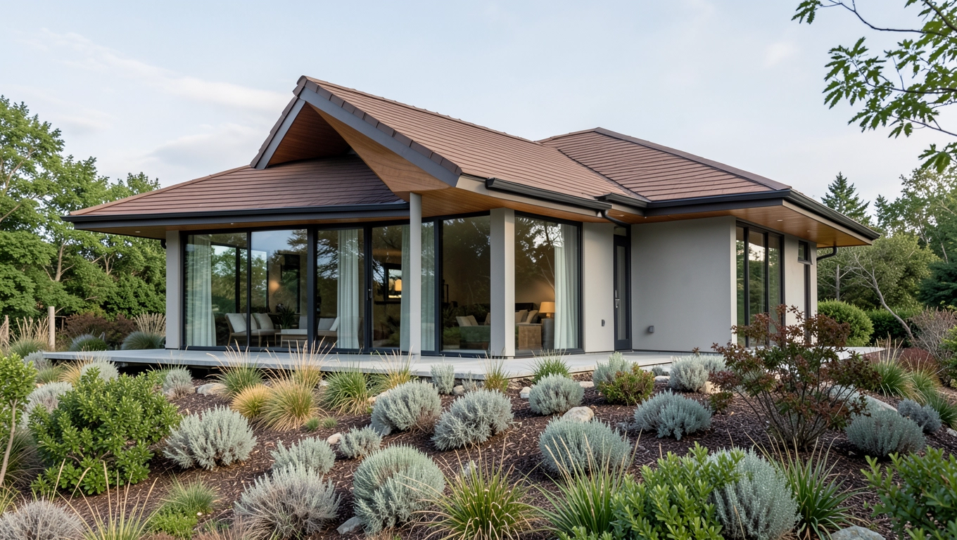 Nowoczesny dom z brązowym dachem