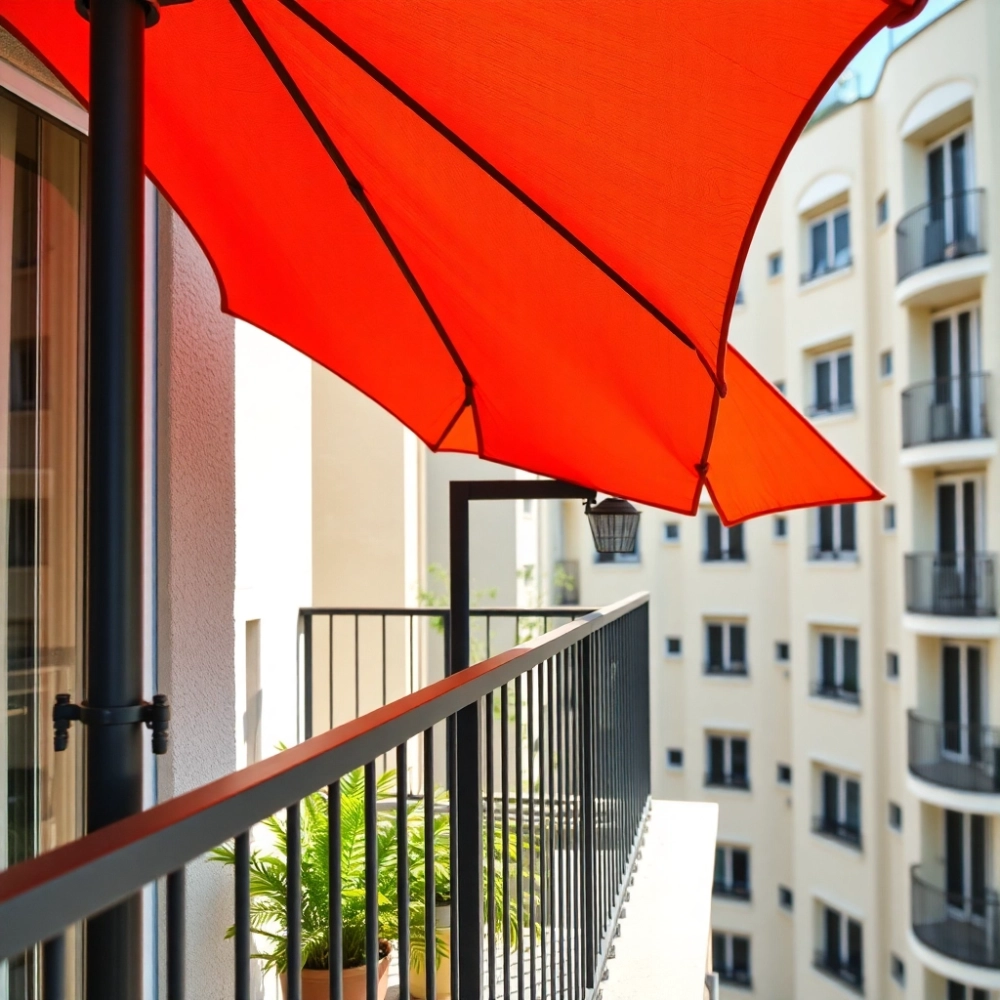 Parasol na balkon w bloku mocowany do barierki