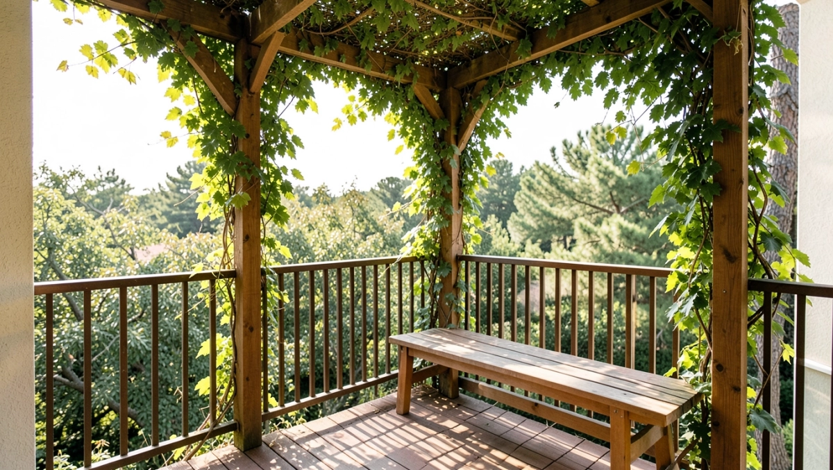 pergola z ławką na balkon