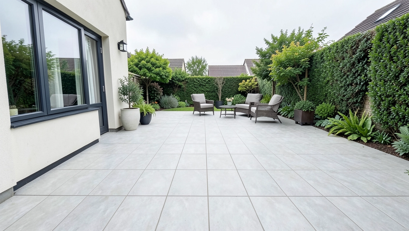 Przestronność tarasu dzięki płytkom 100x100