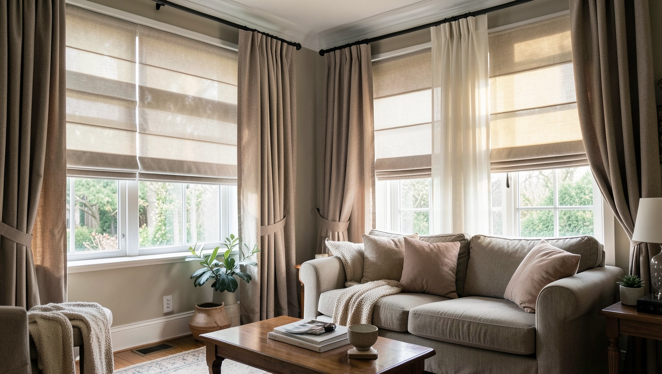 Rolety i zasłony w salonie