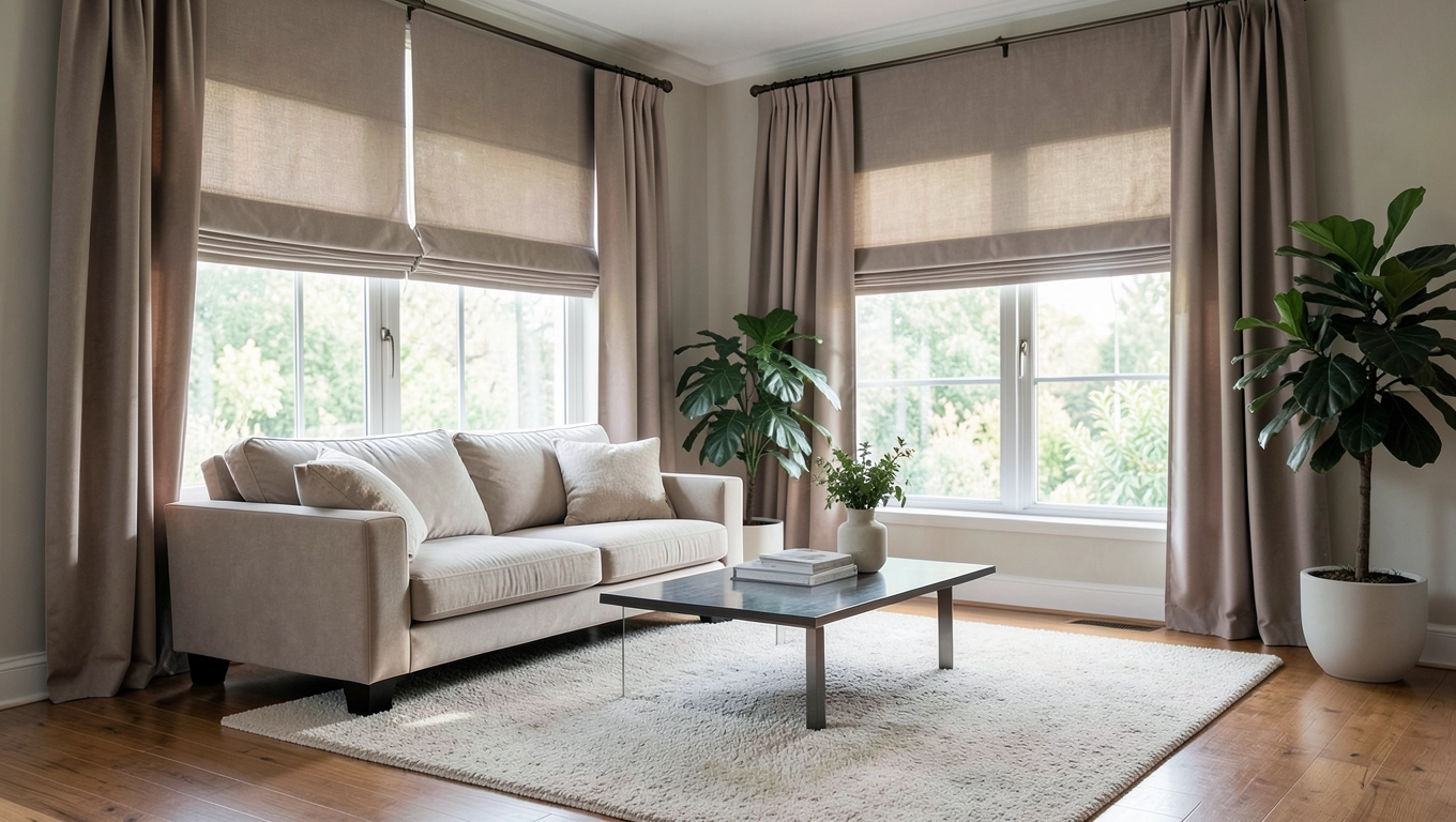 Rolety rzymskie do salonu aranżacje