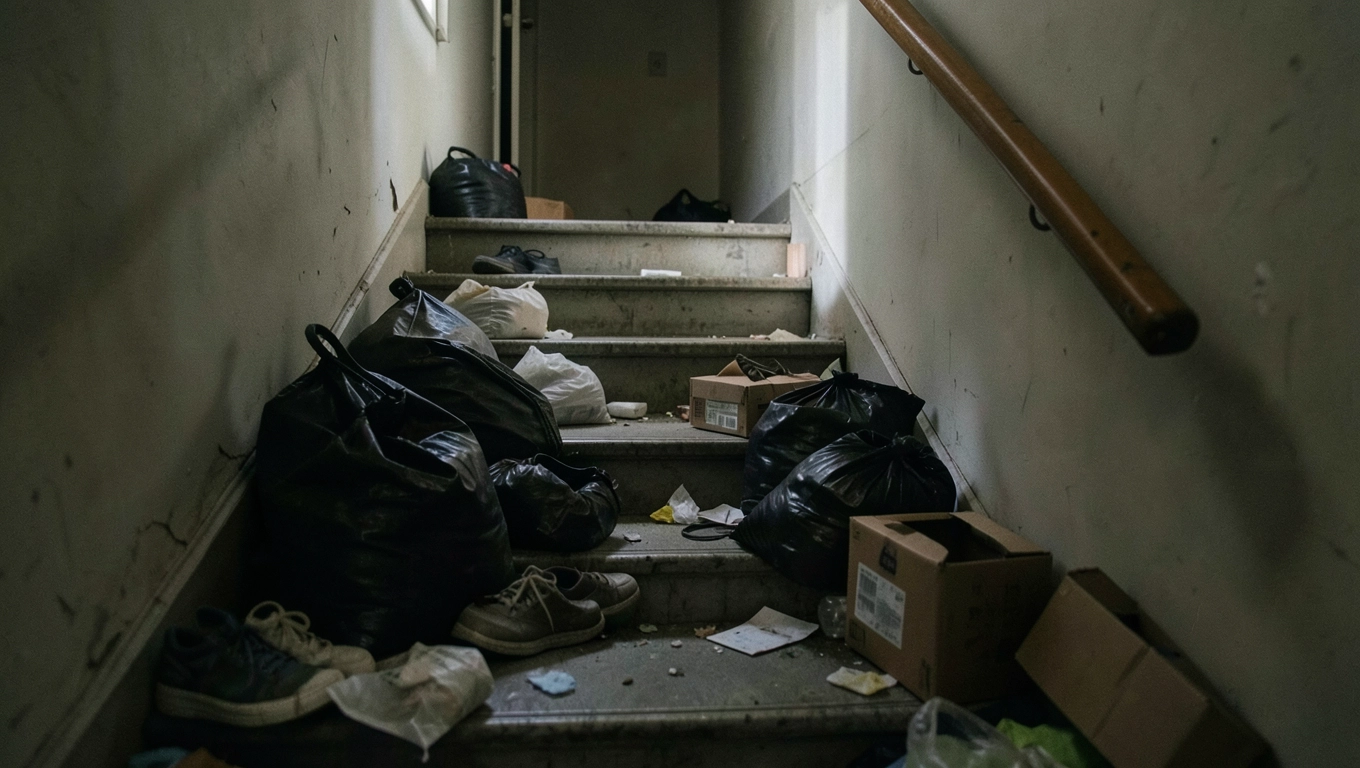 Rzeczy pozostawione na klatce schodowej