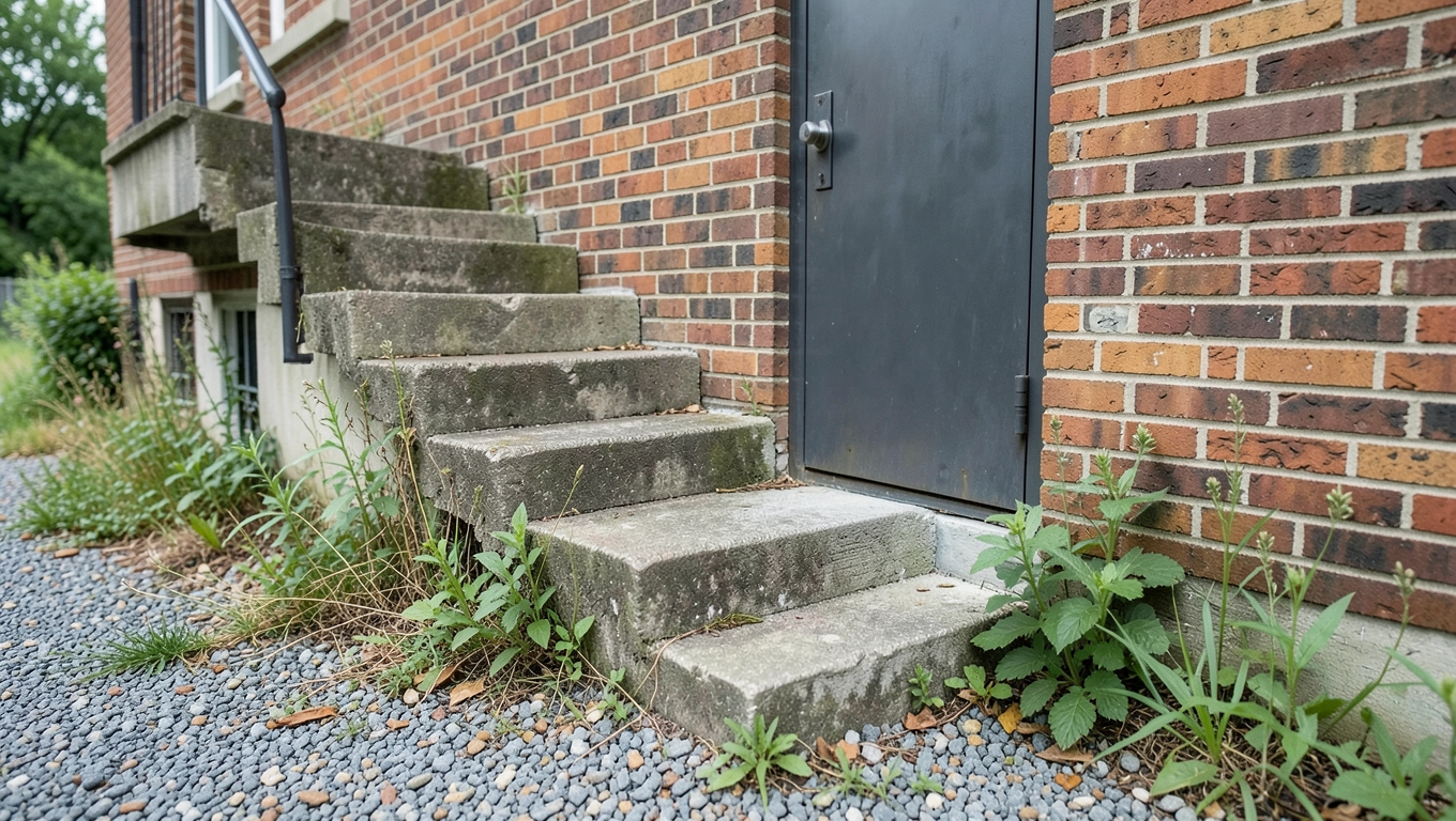 Schody do piwnicy na zewnątrz budynku