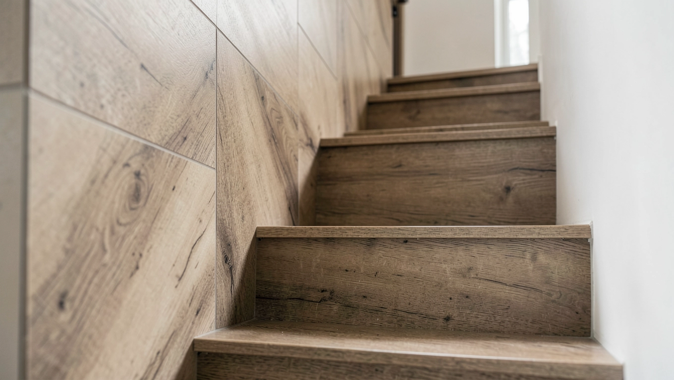 Schody wewnętrzne z płytek drewnopodobnych