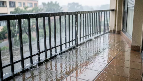 Deszcz zalewa balkon