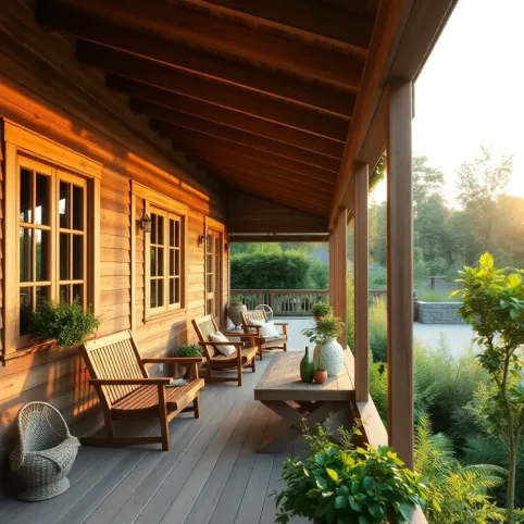 Dom drewniany z tarasem zadaszonym