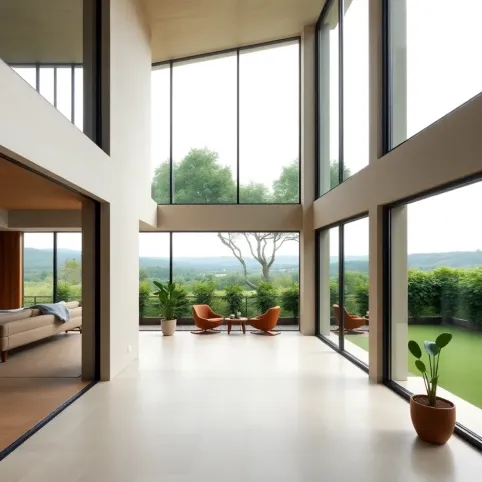 Dom z dużymi oknami i tarasem