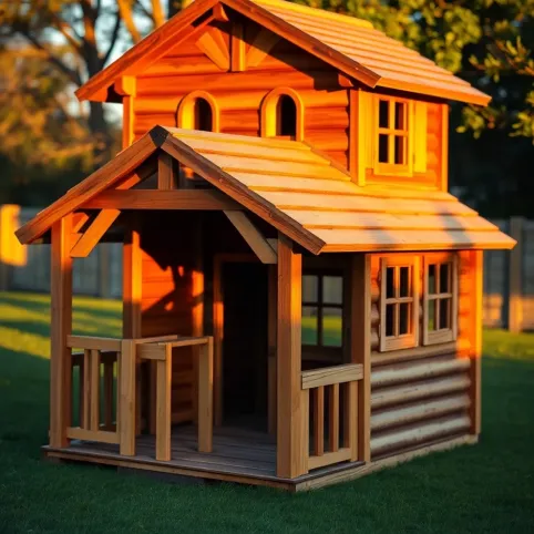 Domek drewniany z tarasem dla dzieci