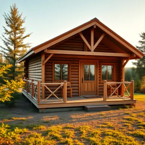 Domek drewniany z tarasem na działkę