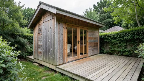 Domek narzędziowy drewniany z tarasem