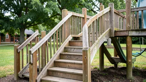 drewniane schody do zjeżdżalni