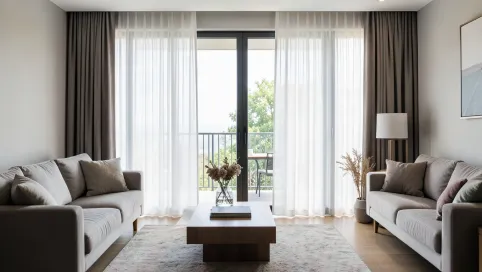 Firany panele do salonu z balkonem