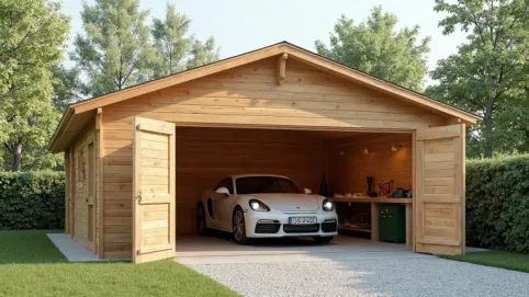 Garaż drewniany z dachem jednospadowym