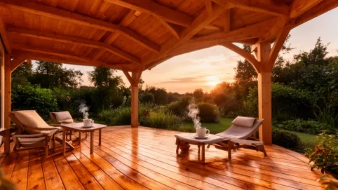 Gotowy taras drewniany z zadaszeniem