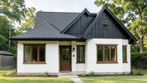 Jaki kolor elewacji do czarnego dachu i brązowych okien