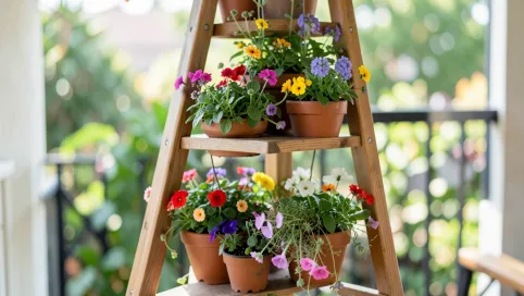 Kwietnik na balkon drabinka
