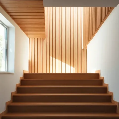 Lamele drewniane na klatce schodowej