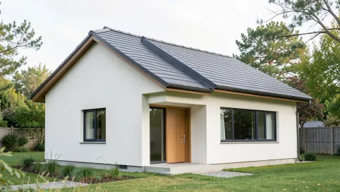 Mały dom parterowy z dachem dwuspadowym