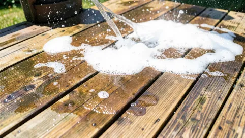 Mycie tarasu drewnianego