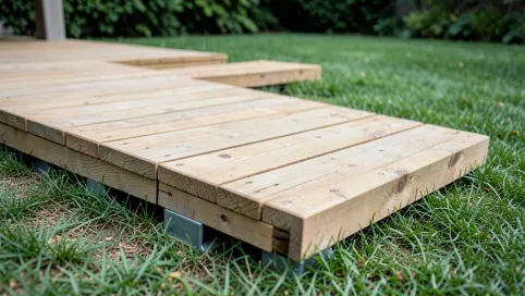 Podest tarasowy bezpośrednio na trawie