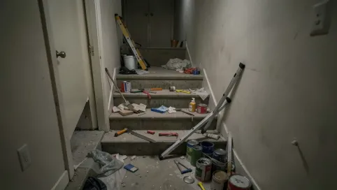Remont mieszkania a bałagan na klatce schodowej