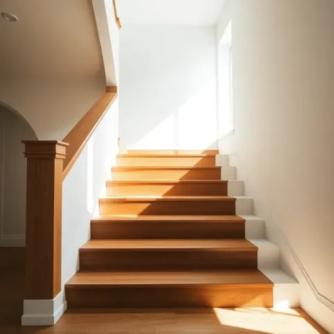 Schody jesionowe z białymi podstopniami