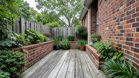 Taras z cegły i drewna