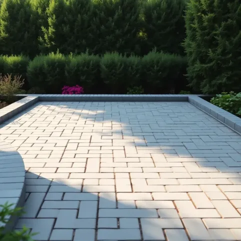 Taras z kostki na podwyższeniu