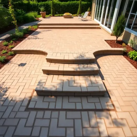 Taras z kostki że schodami